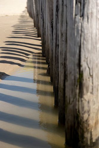 Strandpalen en schaduw op het strand