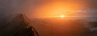 Sunset in the mountains, panorama photo composed of 15 images