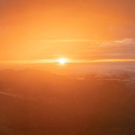 Sunset in the mountains, panorama photo composed of 15 images