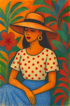 Beautiful woman with hat painting. by Johannes
