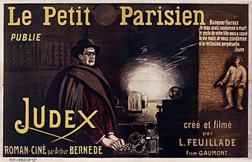 Leonetto Cappiello - Le Petit Parisien publie Judex, roman-cinéma par Arthur Bernède (1916) sur Peter Balan