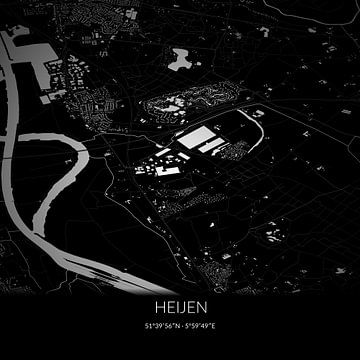 Schwarz-weiße Karte von Heijen, Limburg. von Rezona