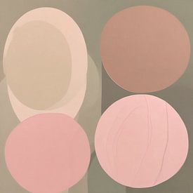 Ein modernes abstraktes Gemälde in ovalen Formen in pastellfarbenen rosa-braunen Tönen. von J.a Dijkstra