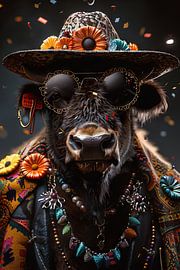 Grappige bizon in jaren 60 70 disco verjaardagsoutfit van Poster Art Shop