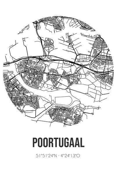 Poortugaal (South Holland) | Map | Black and White by Prints of Place