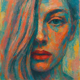 Portrait à l'huile d'une femme aux cheveux longs