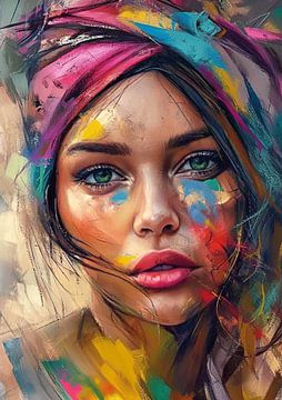Expressief portret van een jonge vrouw: Kleurrijke Blik