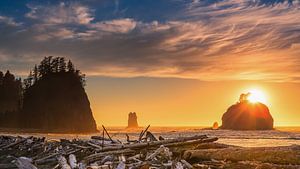 Zonsondergang La Push Beach, Olympic National Park van Henk Meijer Photography