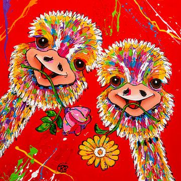 Grappige struisvogels van Happy Paintings