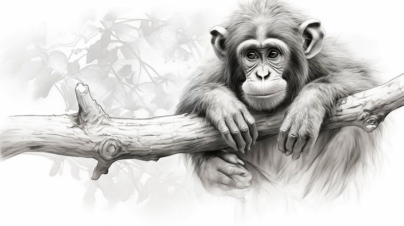 Affenzeichnung, Schimpanse Affe Bleistift Zeichnung Vintage. von Animaflora PicsStock