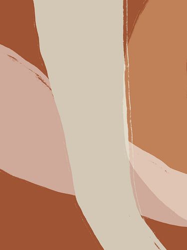 Abstracte vormen en lijnen in terracotta, roze en grijs.