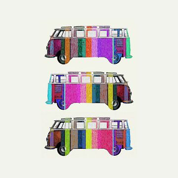 3 Volkswagen Bus Pop Colors van Joost Hogervorst