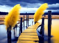 Yellowstone walkway with yellow feathers