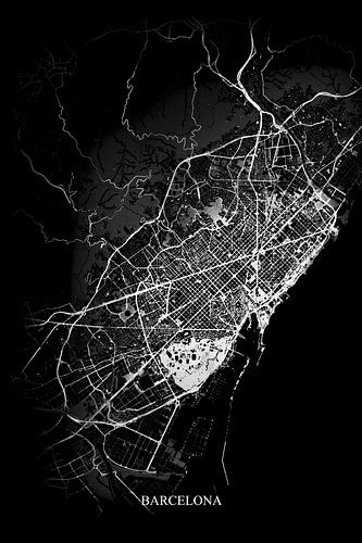 Barcelona - Abstracte Plattegrond  in Zwart Wit