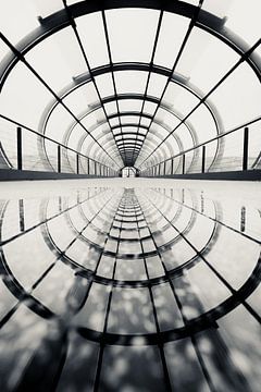 Modern building made of glass and steel, the tunnel is reflected in the water by Fotos by Jan Wehnert