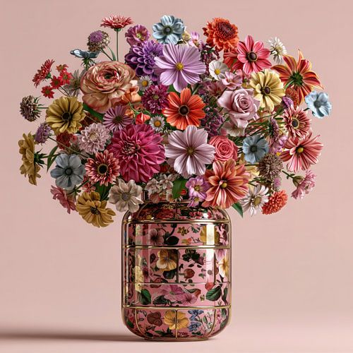 Bouquet somptueux dans un vase rose doré sur Rene Ladenius Digital Art