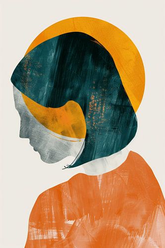 Eenvoudig kunst portret met gele cirkel