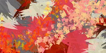 Pop van kleur. Abstracte botanische kunst in neonkleuren rood, roze, grijs van Dina Dankers