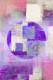 abstrakte Collage mit Texturen und Kreis Lila Flieder von Claudia Gründler