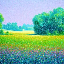 Prairie fleurie | Champ de fleurs néon sur Caprices d'Art