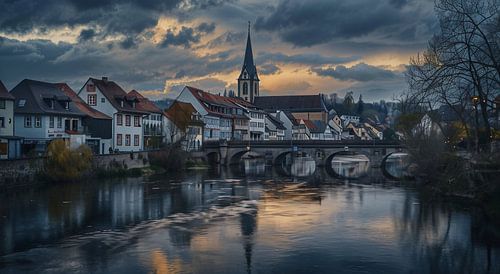 Stadsgezicht bij de rivier