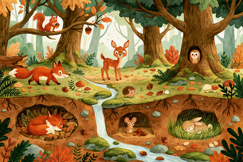 Woodland Friends – Animaux de la forêt : chevreuil, renard, lièvre et chouette