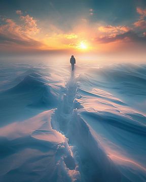 Eenzame wandelaar in het winterlicht van fernlichtsicht