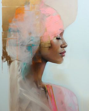 Kleurrijk portret van een jonge vrouw in collage stijl van Carla Van Iersel