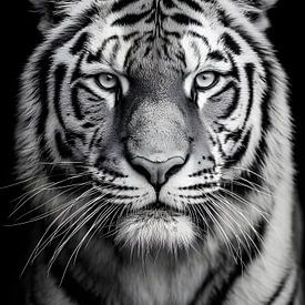 Tiger – Kraftvoller Blick im Schwarzweiß von drdigitaldesign