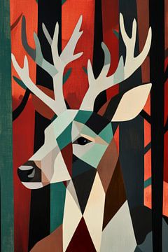 Geometric deer portrait in the forest by Poster Art Shop