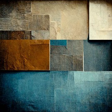 Abstrakt, beige, blau, braun, Kontrast, Geometrie, grau, Leinen, modern, Design, Gemälde von Color Square