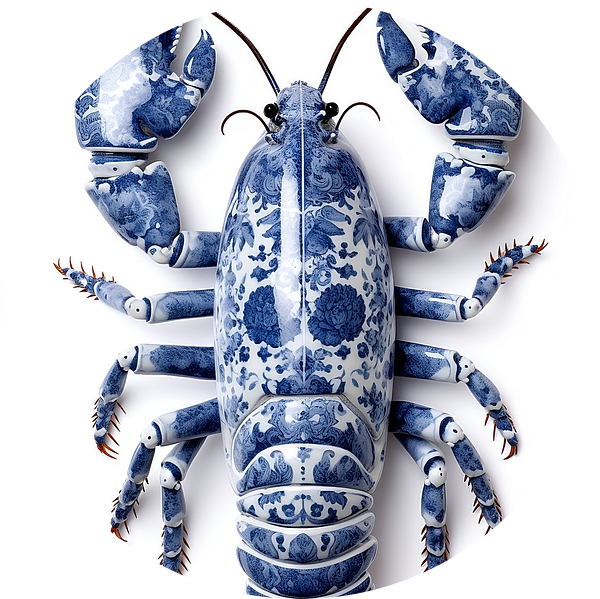Kreeft in delfts blauw porselein van Dunto Venaar