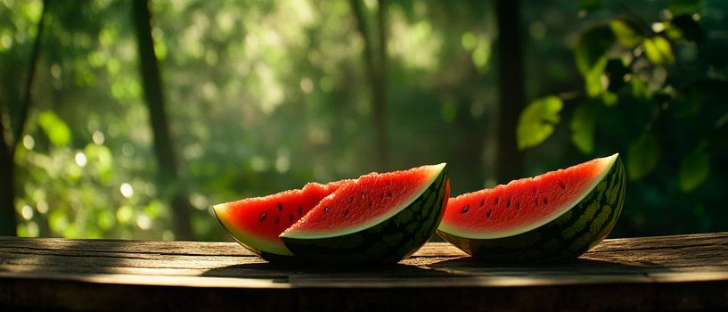 Juicy watermelons in greenery by Poster Art Shop