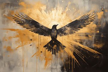 peinture oiseau | peinture noir or | abstrait sur AiArtLand