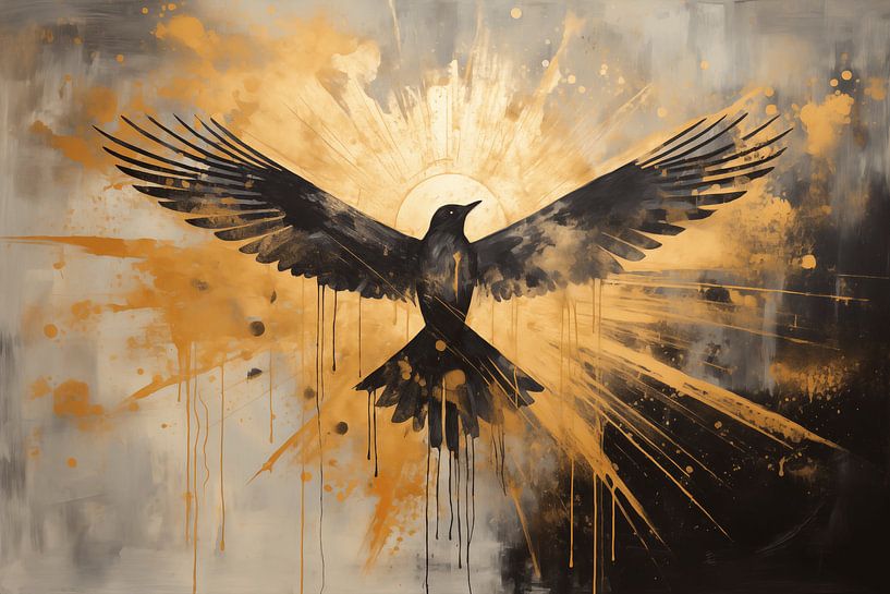 Painting Bird | Painting Black Gold | Abstract by AiArtLand