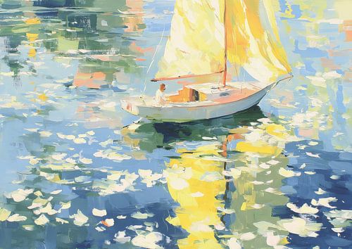 Zeilboot in pastel avondlicht