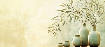 Minimal Green Vases with Branches van Blikvanger Schilderijen