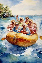 Gemütliche Damen in einem Gummiboot von De gezellige Dames