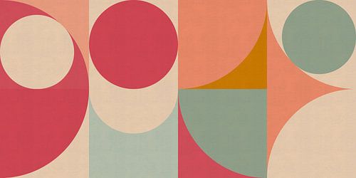 Bauhaus-vormen in koraal, roze, groenblauw