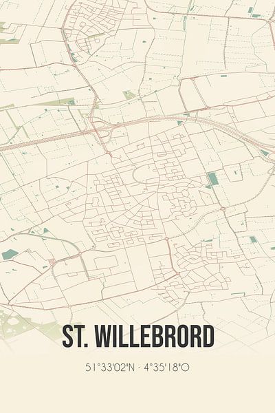 Alte Karte von St Willebrord (Nordbrabant) von Ortsdrucke