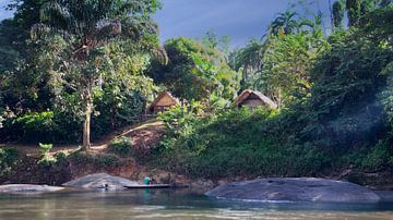 Marrondorp in aan de Surinamerivier in Suriname van René Holtslag