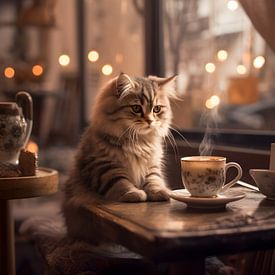 Coffee Drinking Cat by Helder Design