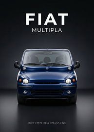Vue de face d'une Fiat Multipla bleue sur un fond sombre de studio sur Cross