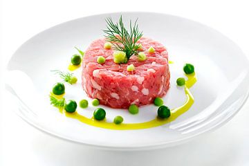 Raw tartare decorated with peas and herbs by Poster Art Shop