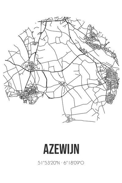 Azewijn (Gelderland) | Karte | Schwarz und Weiß von Ortsdrucke