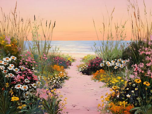 Sentier fleuri en bord de mer