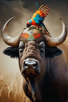 Buffalo with parrot by NTRL-S