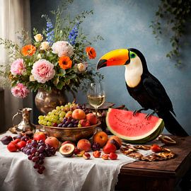 Tropical feast – still life with toucan by Uwe Kiefer