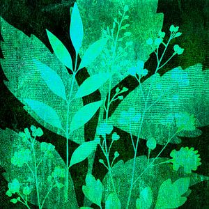 Modernes botanisches Mischtechnik-Kunstwerk (grün)
