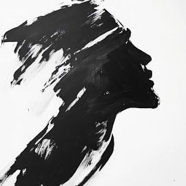 Schwarzes Profil im Pinselstrich von Poster Art Shop